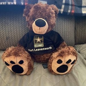 U.S. Army Black tee shirt Fort Leavenworth Brown Teddy Bear~ 9”~Bestia